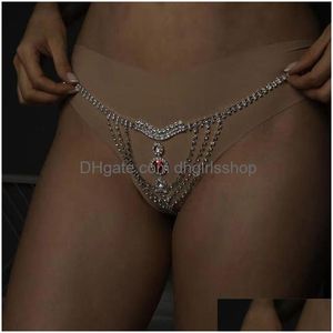 Other Stonefans Y Red Thong Bikinis Panties Swimwear For Women Bling Crystal Waist Beads Belly Body Chain Jewelry Gifts 221008 Drop D Dhfuc