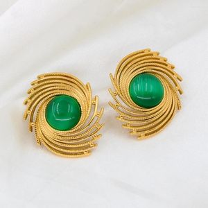 Hoop Earrings Classic Oval Spiral Stainless Steel Green Crystal Gem Stud For Women Jewelry Wedding Gift Ear Accessories