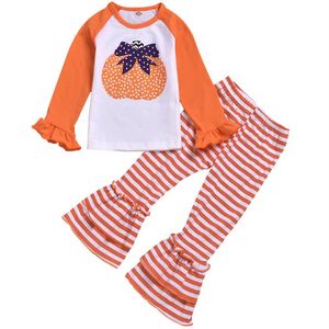 New Halloween kids clothes fashion fall baby girl clothes sets girls boutique bell bottom outfits pumpkin fall outfits ki285f