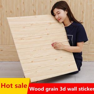 Wall Stickers 3D Stereo Waterproof Moisture Proof Mildew Foam Self-adhesive Wallpaper Decorative Ceiling Wood Grain