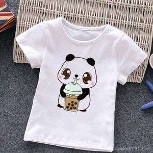 T-shirts Lovely Kids T Shirt Cartoon Panda Graphic Tees Cute Milk Tea Printed Baby Boys Girls Children Toddler Clothes AA230518