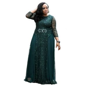 Plus -klänningar Afrikanska plus storlek Kvinnaklänningar Summer Fall Lace Patchwork Sequin Elegant Midi Dresses For Evening Party Wear 230517