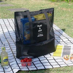 Sachen Säcke Hohe Kapazität Frauen Mesh Transparent Tasche Doppelschicht Wärme Erhaltung Große Picknick Strand Taschen