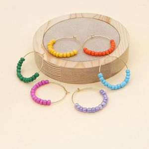 Hoopörhängen Go2Boho Multicolor Glass Beaded Ear Ring Gold Color rostfritt stål Runda bågar för kvinnor Enkel örhänge Trendiga smycken