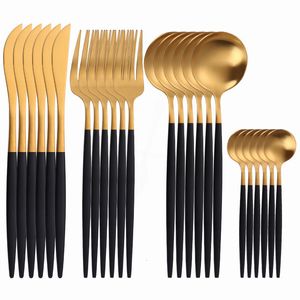 Dinnerware Sets Black Gold Dinnerware Set Fork Spoon Knife Cutlery Set 24 Pieces Stainless Steel Cutlery Complete Gold Tableware Sets Kitchen 230518