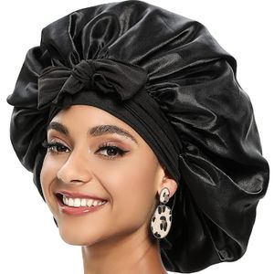 Hijabs Stora satinhuven Silk Night Sleeping Cap Long With Head Tie Band Edge Wrap For Women Curly Braid Hair 230517