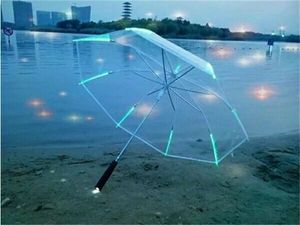 傘の明るいLEDライトアウトドアクリエイティブレインギアチルドレン厚さの長いハンドルで人気透明な表面雨プルーフ傘トレンディモダンBA07 B23