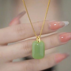 Gold Plated Jade Pendant Necklace Stainless Steel Chain Jewelry for Women Gift