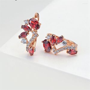 Hoop Earrings Charm Red Green Zircon Flower For Women Rose Gold Color Geometric Multicolor Stone Tiny Wedding Ear Buckle Jewelry