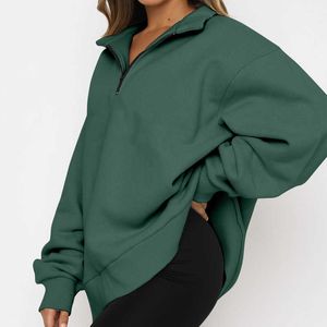 Kvinnors hoodies tröjor kvinnor sammet hoodies lösa överdimensionerade tröjor vintage fast färg långärmad huvtröja dragkedjor P230518