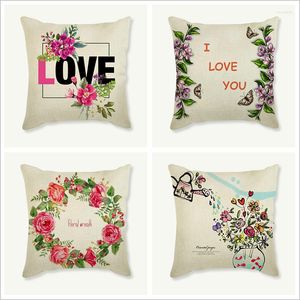 Pillow Home Decorative Cover Sofa Car Use Love Flower Design Throw Pillowcase Linen Cotton Fabric Square Re 45x45cm