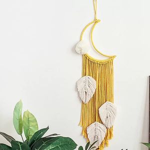 Moon Tassel Yellow Macrame Wall Hanging Tapestry Diy Handmade Woven Home Decor Bedroom Woven Boho Tapestry Hanging