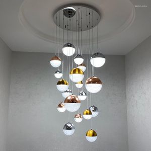 Pendelleuchten Moderne runde Treppe Kronleuchter LED-Leuchten Nordic Family Villa Long kann individuell gestaltet werden Lampe Fancy Schlafzimmer