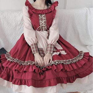 Casual Dresses Red Goth Lolita Dress for Girls Japanese Sweet Kawaii Costume Cloak Soft Sisters Op Long Sleeve Festival