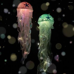 Nocne światła 1 Ustaw lampa meduz Romantyczne ręcznie robione miękkie jasne kolorowe atmosfery DIY Kit kreatywny wystrój przędzy