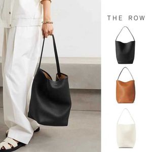 The Row High-end Niche Bag Leather Bucket Large Capacity Tote Bag Fashionable One Shoulder Portable Commuting Bag Women