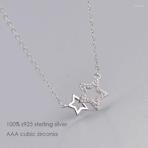 Collane con ciondolo Collana in vero argento sterling 925 con stelle doppie in cristallo placcato rodio Gioielli girocollo in Cz per ragazze