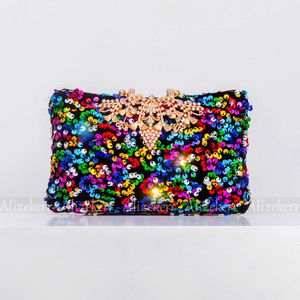 Shoulder Bag Colour Sequins Evening Clutch for Wedding Party Beaded Chain Box Purses and Handbags Ladies Rhinestone Wallets 230509