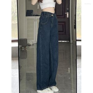 Kadınlar kot sokak kıyafeti mavi-gri tam uzunlukta kadın moda denim vintage kıyafetler kadın pantolon düz bacak yüksek bel pantolonları