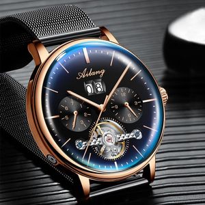 Principais relógios Ailang Tourbillon Fashion Automático Sketon Mens Week Calendário Calendário à prova d'água Luminosa Men's Wrist Watch 8622