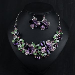 Choker Prom / Bridal Holiday Elegant Bib Crystal Flowers Jewelry Set Rhinestones Flower Necklace Earrings Women Accessori