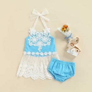 Set di abbigliamento Lovely Bay Girl Pantaloncini Set Collo Appendiabiti Gonna in tulle di pizzo Orlo Canotta Top Tinta unita Pantaloncini in vita elastica Abbigliamento per bambini