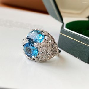 Cluster Rings Solid S925 Sterling Silver Blue Sapphire Jewelry for Women Anillos de Wedding Bands Origin Gemstone Box