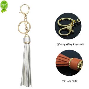 Nya 11 färger Fashion Tassels KeyChain Alloy Circle Pu Leather Fringe Keyring Women Män bildekoration Väska DIY smycken Tillbehör