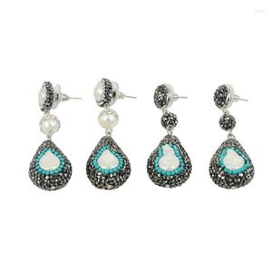 Dangle Earrings Waterdrop Teardrop Shape Pearl Pave Rhinestone Beads Charms With 8mm Ball Connectors Woman Jewelry