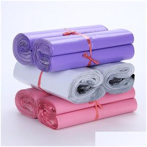 梱包バッグ100pcs/lotプラスチックメーラー17x30cmピンクの紫色の白い封筒セルフシール接着小包パッケージバッグドロップ配達事務所dhofj