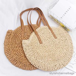 Stuff Sacks Round Straw Beach Bag Vintage Woven Shoulder Bag Circle Rattan Väskor Sommarsemester Casual Väskor