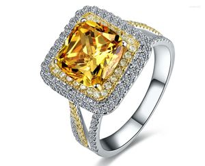 Cluster Rings 3ct Square Shape Yellow SONA Simulated Women Ring Weeding Silver Brand