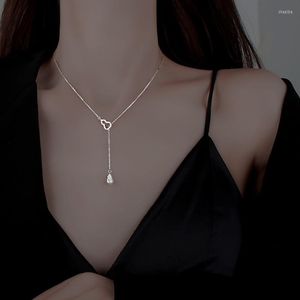 Chains Yachu Fashion Silver Color Tassels Double Gourd Hollow Necklace For Woman Ins Simple Luxury Girl Choker Wedding Jewelry