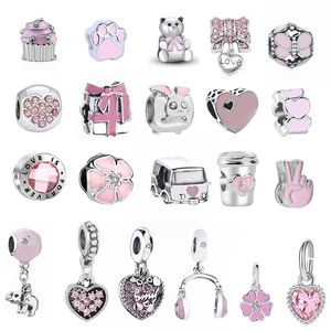 Pandora Orijinal Bilezikler 20 PCS Gümüş Takımlar Boncuklar Deniz Kızı Mom Kelebek Ayı Tavşan Kek Hediyesi Kadınlar İçin Gümüş Takımları Diy Avrupa Kolye Takıları