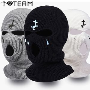 BeanieSkull Caps Winter Balaclava Hat 3-Hole Knitted Full Face Cover Ski Neck Gaiter Warm Knit Beanie for Outdoor Sports Cross Embroidery Ski Mas 230518