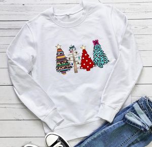 Moletons femininos Luzes coloridas árvores de Natal Sorto Sweats Harajuku Mulheres Moda Moda Casual Cotton Pollover Party Top Top