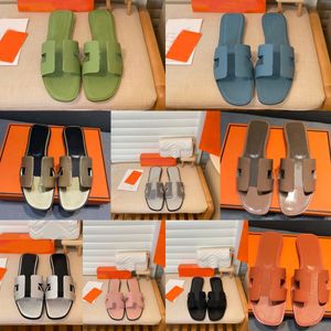 Zapatillas de diseñador para mujer, sandalias de verano, zapatos planos de cuero, moda de playa, zapatillas de lujo para mujer, letra H, arrastre, tamaño 35-42 con caja