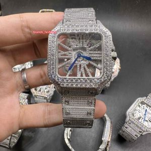 スケルトンダイヤモンドダイヤルウォッチ2023年最新メンズヒップホップウォッチシルバーケースアイスアウトラージダイヤモンドベゼルクォーツムーブメント腕時計光沢のある良い