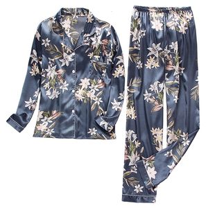 Women's Sleepwear Spring Summer pajama women Silk Satin pajamas set Long sleeve Shirt with Trouser Sleepwear Loungewear Female Pyjamas Suits Mujer 230517