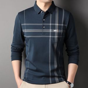 Polo da uomo MLSHP Golf Cotton Polo da uomo Polo da uomo di alta qualità a maniche lunghe Primavera e autunno Plaid Business Casual Polo da uomo 3XL 230518