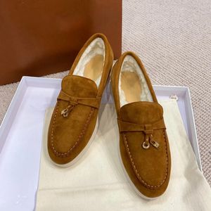 loro piano Suede Top-quality Walk Winter Loafers Charms Casual Shoes Shearing Wool Genuine Leather Men Casual Slip on Flats for Women Luxury Designers Flat Dress Shoe