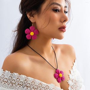 Halskette Ohrringe Set Multi Farben Boho Stoff Blume baumeln Anhänger Schmuck für Frauen Sommer Accessoires