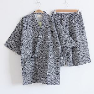 Pigiama estivo da uomo Pigiama estivo per uomo Kimono tradizionale giapponese Yukata Top Pantaloncini Abito da uomo Samurai Pigiameria maschile da bagno 230518