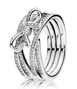 Prawdziwy 925 Pierścień srebrny Delikatne uczucie kokardki Pierścień Pierścień Pierścienia dla kobiet039s Bankiet upominkowy biżuteria