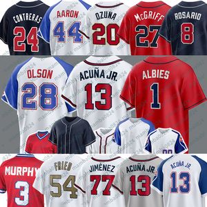 13 Ronald Acuna Jr Jersey de beisebol Matt Olson Ozzie Albies Eddie Rosario Hank Aaron Marcell Ozuna Sean Murphy Austin Riley Chipper Jones Murphy Max Fried Hoy Park Park