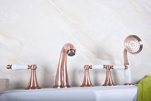 Bathroom Sink Faucets Antique Red Copper Brass Widespread 5 Hole Roman Tub Bath Faucet With Telephone Style Hand Held Shower Head Atf191