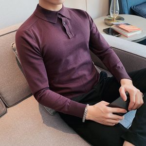 Men's Polos Summer Mens Long-Sleeved Knitted Casual POLO Shirts Contrast Color British Slim Fit Lapel POLO Shirt Men Clothes S-3XL 230518