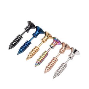 Stud Hip Hop Trendry Fashion Small Spiral Straight skivstång Kvinnor Kroppsmycken Punk Rock Screw Studörhängen för män Tragus Piercing Z0517