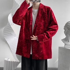 Herrdräkter guld sammet kostym jacka män streetwear knapp långa ärmar casual blaser maskulino vårhöst hip hop burgundy manlig blazer