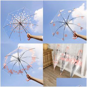 Зонтики прозрачные ветропроницаемые с длинной ручкой зонтичные ясные цветочные буквы печатают Peo Rain для девочек доставки дома сад дом Dhuoz